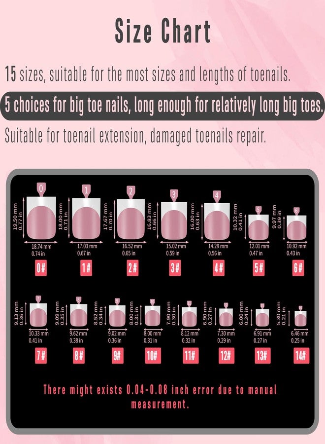 NOVO OVO Press on Toenails, Toe Nail Press ons for Women, White French Tip Sharp Square Pre-Designed Soft Gel Thick False Toenail Extension, BERRY PINK Full Cover Acrylic for DIY x 15 Sizes 150 pcs - Image 5
